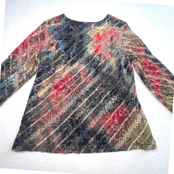 Coldwater Creek Velvet Burnout Sequin Top Multicolor Size M Festival Blouse Boho - Picture 5 of 8